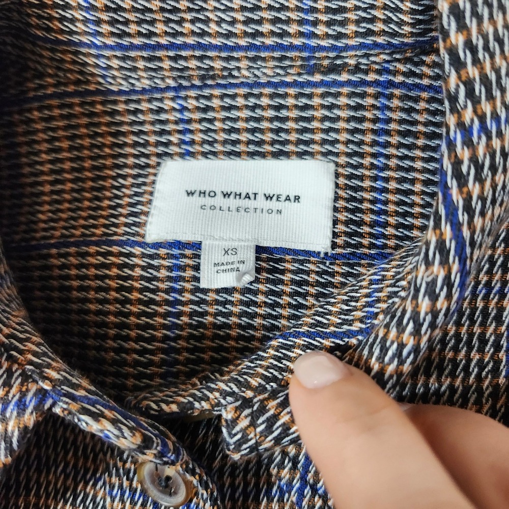 Who‎ What Wear Collection XS Blue Brown Houndstooth Plaid Button Down Shacket - Picture 4 of 8